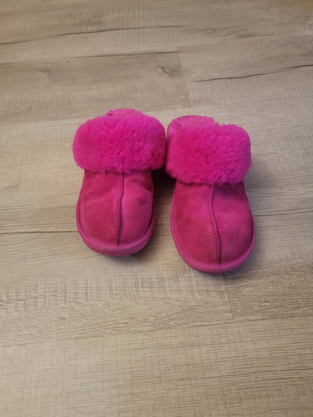 UGG Kids Plush Cuff Slippers - Hot Pink